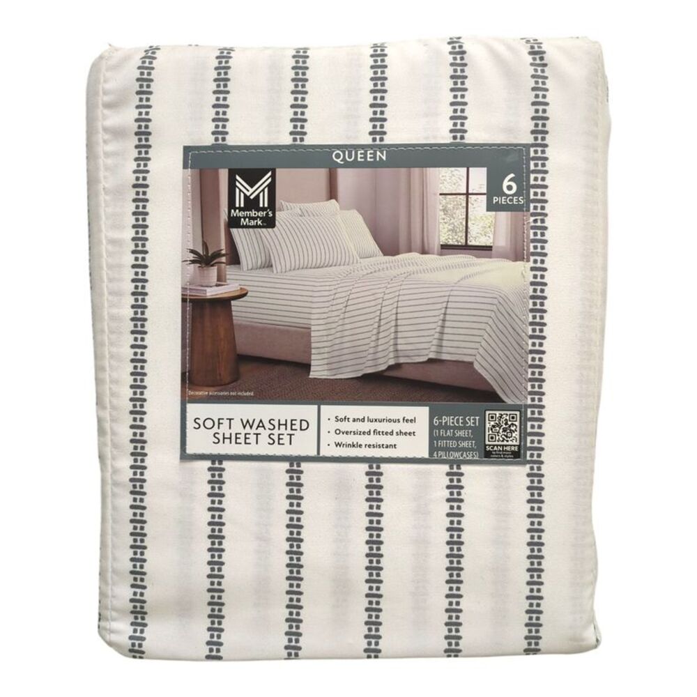 Denver Stripe Grey - Member's Mark Luxuriously Soft Washed Microfiber Sheet Set,